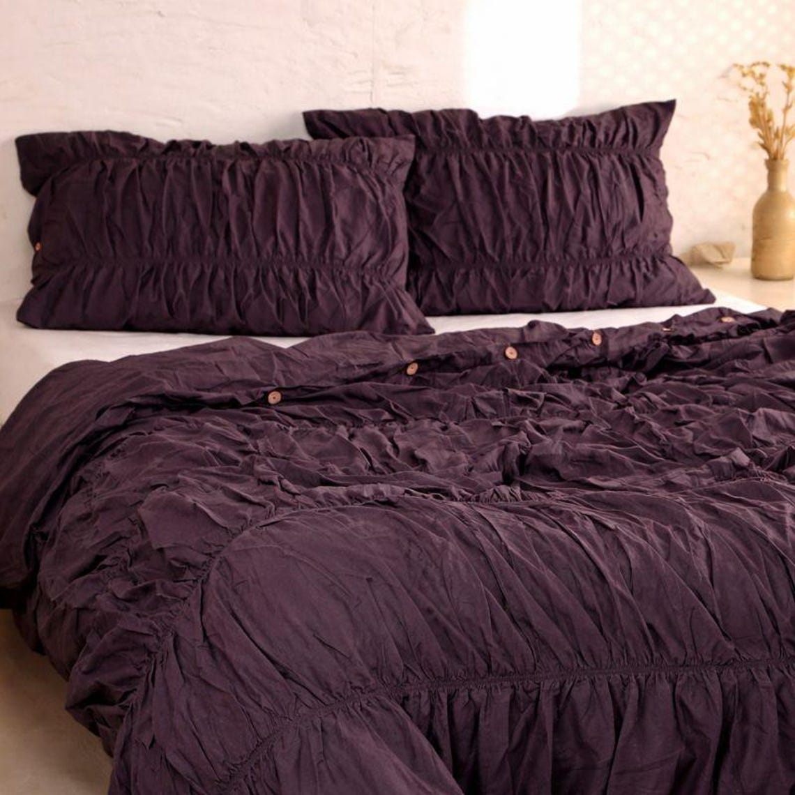 Dark Purple Linen Duvet Cover Set, Stonewashed 100% Linen Bedding - Etsy