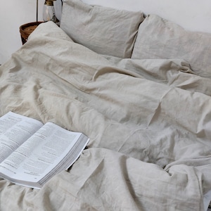 3 Piece Natural Linen Bedding Set: Stonewashed Duvet Cover & Pillow Covers