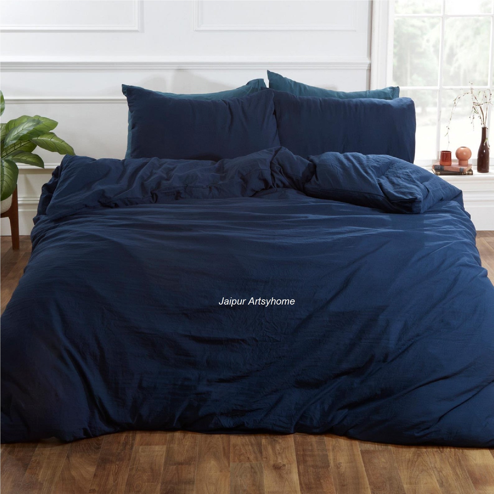 Navy Blue Color 100% Cotton Duvet Cover Boho Duvet Cover King - Etsy