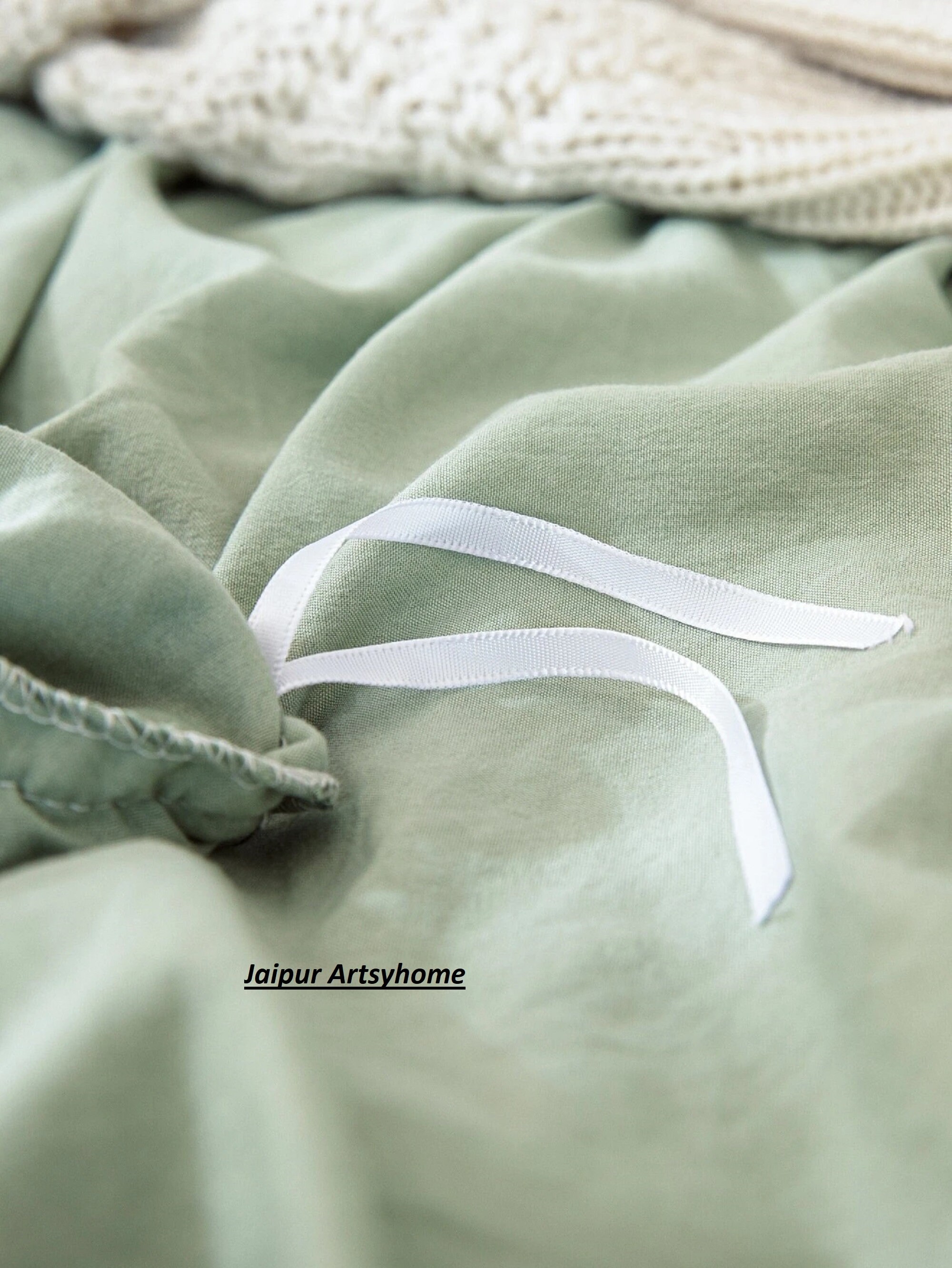 Sage Green With White Pom Pom Quilt Cover Bedding Cover Boho Etsy