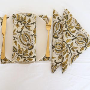 Hand Block Floral 100% Cotton Cloth Napkins, Cotton cocktail Napkins, Dinner Napkins Handmade Printed Napkins, Wedding Bulk napkins Set