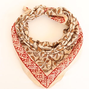 Hand Block Print Cotton Bandana: Bohemian Neck Scarf
