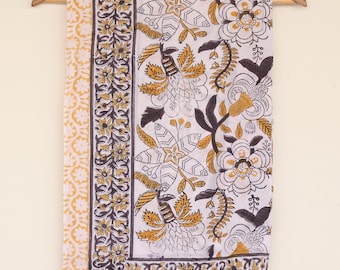 Hand Block Print Cotton Sarong: Boho Beach Cover Up Scarf