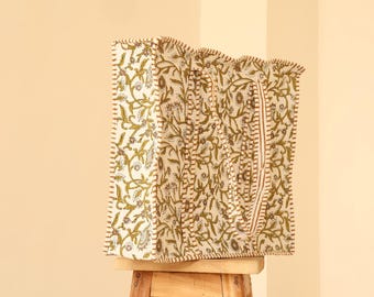Cotton Quilted Tote Bag: Floral Hand Block Print, Boho Beach Bag