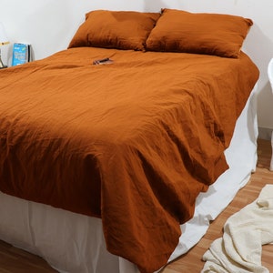 Handmade Terracotta Linen Duvet Cover Set: Solid Printed Bedding