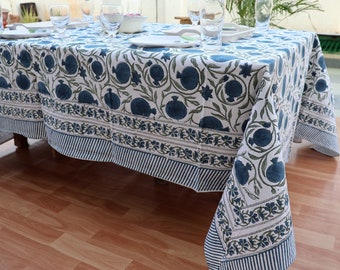Hand block Printed tablecloth, Vintage 100% Cotton Tablecloth Rectangle,  Cotton table cloth, custom size tablecloth. dining tablecloth