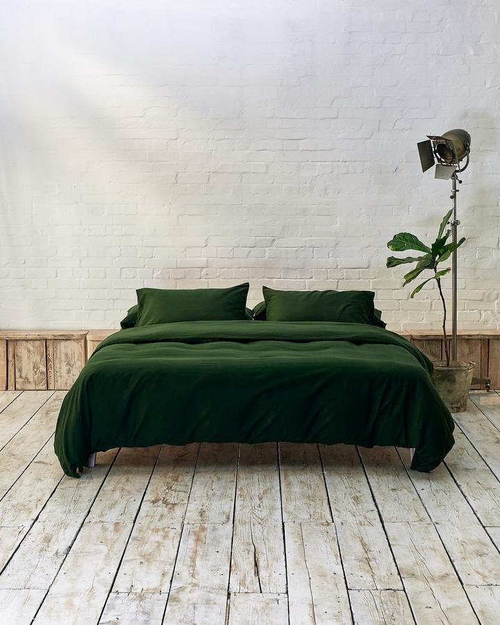Dark Green Color Cotton Duvet Cover Softened Preshrunk Etsy