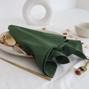 Forest Green Linen Napkins: Stonewashed Reusable Cloth Napkin