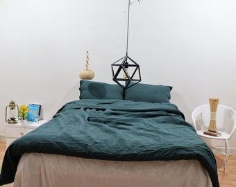 Emerald Green Linen Duvet Cover Set: Stonewashed Cotton Bedding