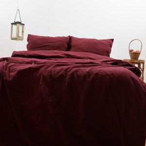 Linen duvet cover with buttons in Deep Burgundy / Washed soft linen king bedding / Natural stonewashed queen/ custom size linen duvet cover image 5