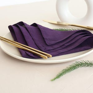 Dark Purple Cotton Dinner Napkins: Soft Stonewashed Cloth Napkin Set