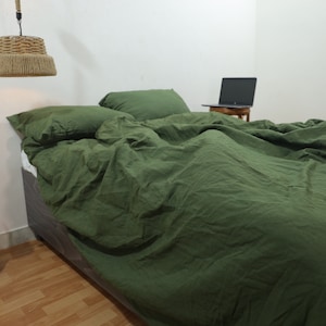 Dark Green Color Linen Duvet Cover, softened pre-shrunk Linen Duvet with Button - Duvet Cover King Full Double Twin - Stonewashed duvet
