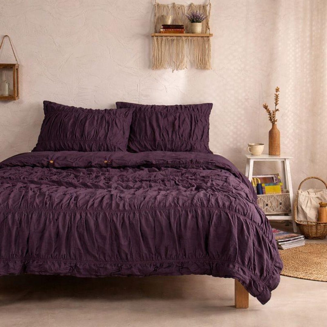 Dark Purple Linen Duvet Cover Set, Stonewashed 100% Linen Bedding - Etsy