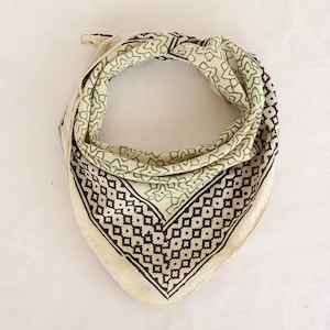 Hand Block Print Cotton Bandana: Unisex Floral Scarf
