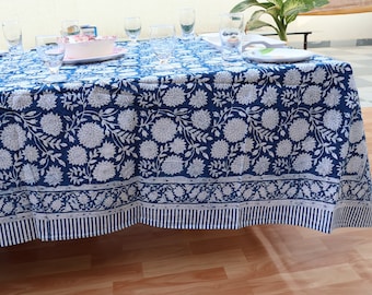 Vintage 100% Cotton Tablecloth Rectangle, dining tablecloth, Hand block Printed tablecloth, Cotton table cloth, custom size tablecloth.