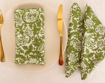 Moss Green Hand Block Printed Cotton Napkins - Set of 200