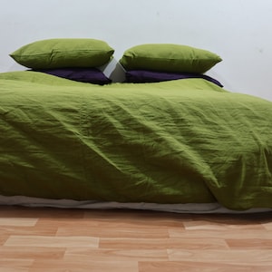 Linen Duvet Cover in Moss Green Color/ Softened Linen Bedding/ Comforter Cover/ Boho Bedding/ Duvet cover/Queen/ twin/king/full duvet coverl