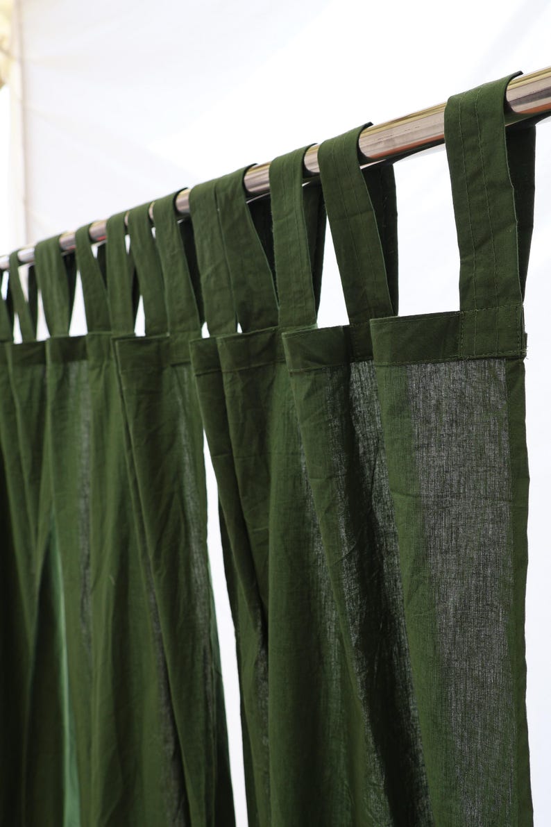 Dark Green Tab Top Linen Curtain Window Treatment, Boho Curtain, Bedroom Curtain, Linen Curtains