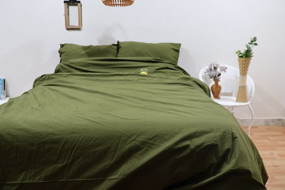 Washed Sage Green Quilt Duvet Doona Covers Set King Queen Size Ruffle  Bedding