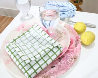 Handmade Cotton Table Napkins: Bohemian Check Print, Farmhouse Style