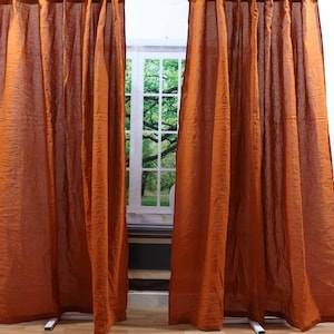 Handmade Linen Curtains: Burnt Orange Boho Window Panels (Set of 2)