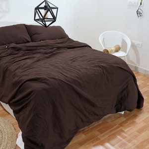 Handmade Chocolate Brown Cotton Duvet Cover: Boho Bedding Set