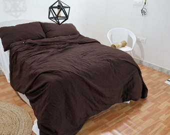 Handmade Chocolate Brown Cotton Duvet Cover: Boho Bedding Set