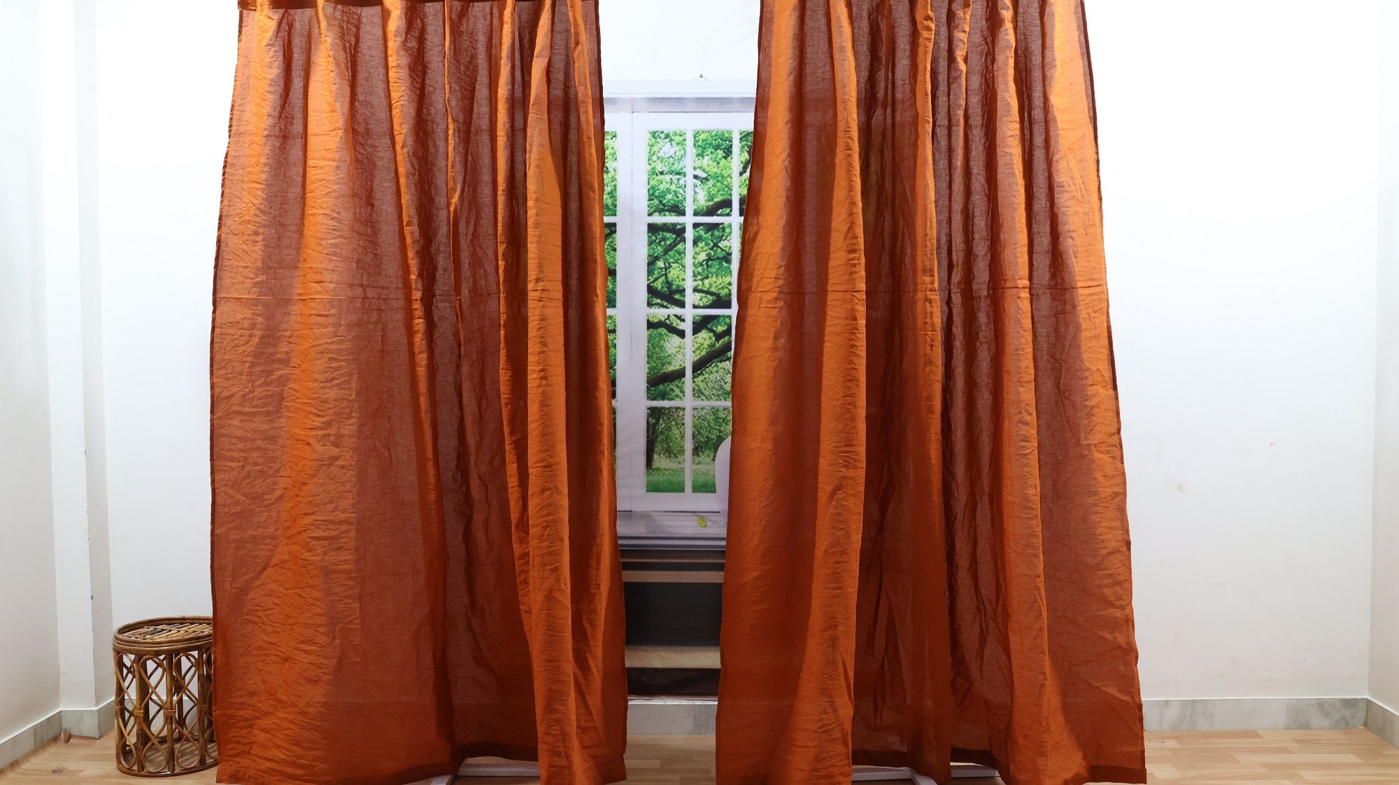 XFLINGBAO Lot De 2 Rideaux à Carreaux Multicolores – Orange Brûlé Et Gris – 132x213 Cm – Filtre Lumière UV – Passe-Tringle
