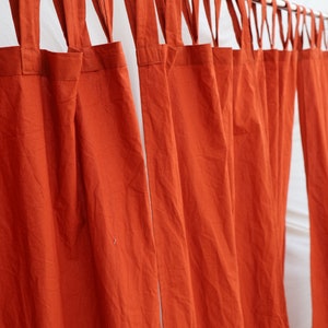 Orangefarbener Baumwollvorhang im Landhaus-Stil, extralang, zweiteilig