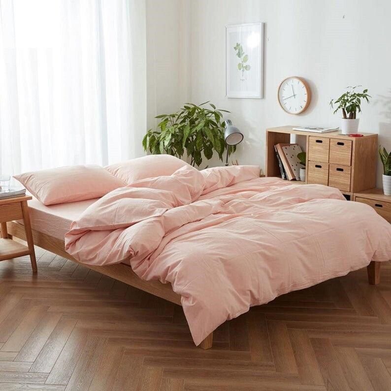 Light Pink Color Washed Cotton Duvet Cover Duvet Cover With Etsy