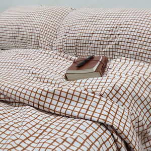 Handmade Linen Bedding Set: Cinnamon Gingham Check Duvet Cover
