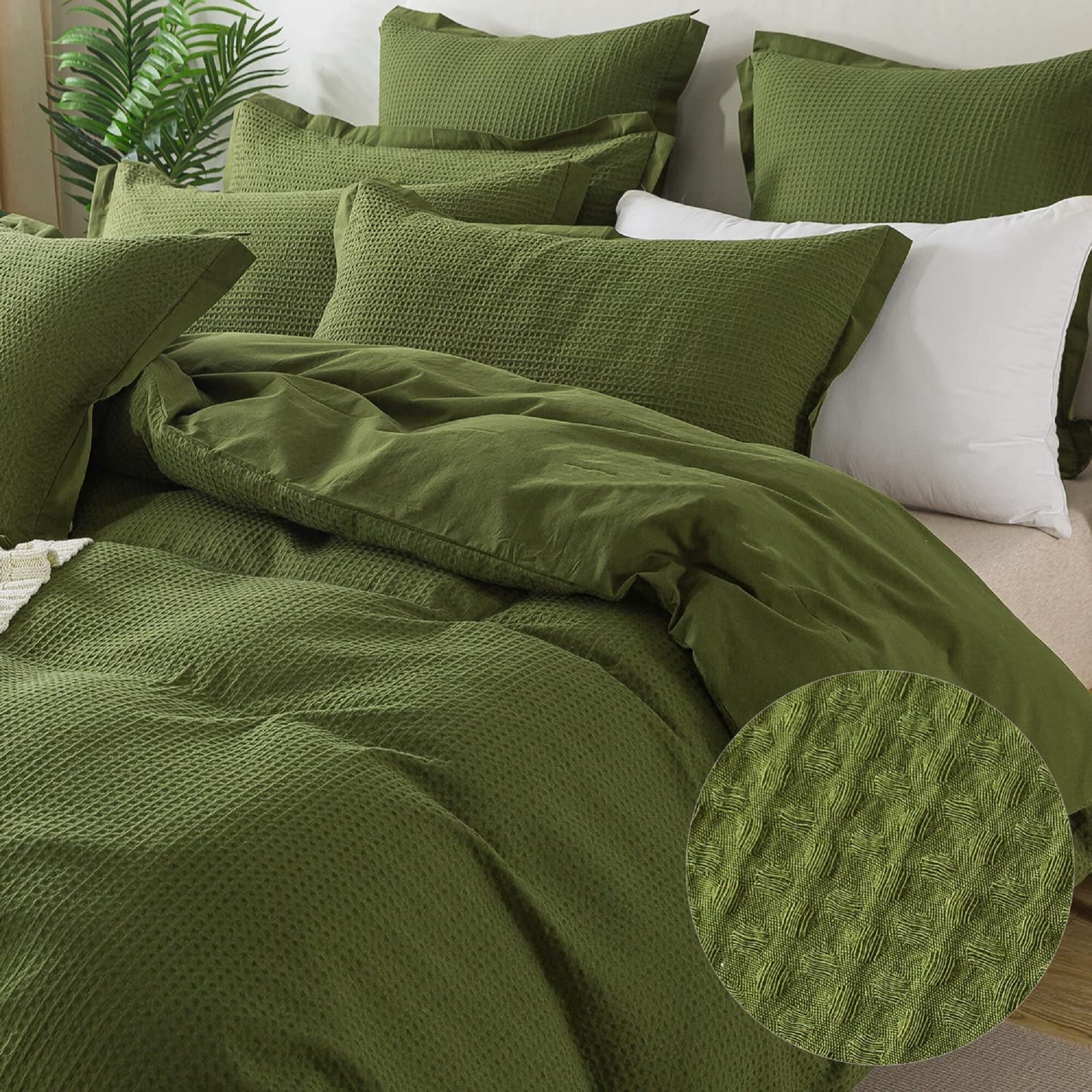 Waffle Duvet Cover in Olive Green. Minimalist Bedding Set Etsy