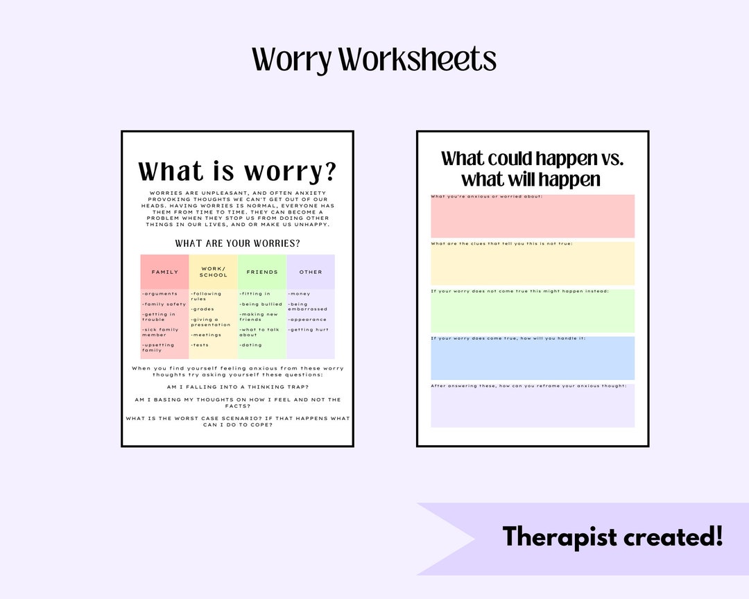 Mental Health Worry Worksheets, Printable, Therapy, Anxiety, Worry ...