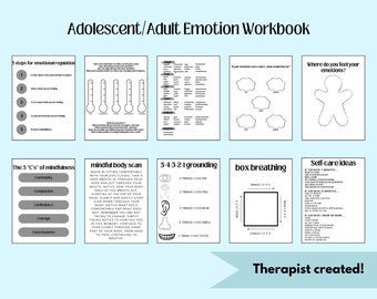 Mental Health Emotions Workbook, therapy, feelings, adult, adolescent, printable worksheets, therapist