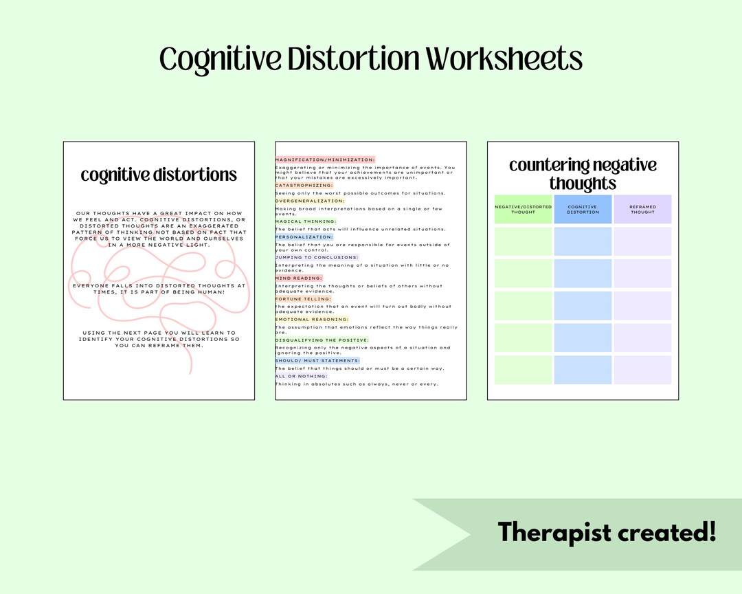 Cognitive Distortion Therapy Worksheets, Negative Thoughts, Thought ...