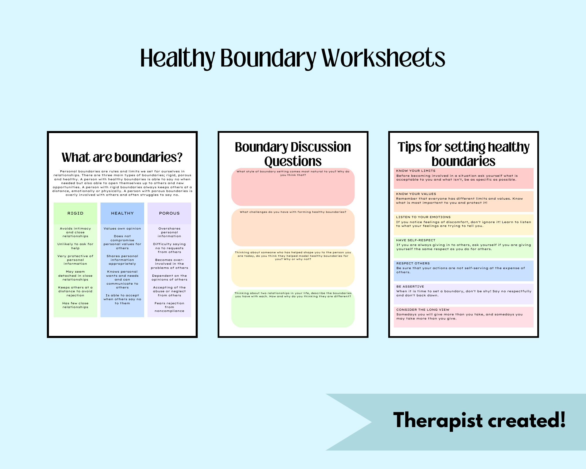 Mental Health Boundary Setting Worksheets, Healthy Boundaries, Rigid ...