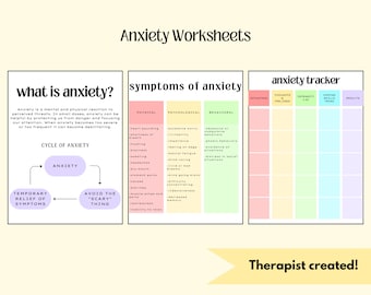 Mental Health Anxiety Worksheets, therapy, printable, digital download, anxiety tracker, education, counseling