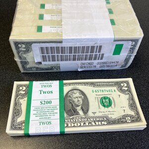 100 Uncirculated Two Dollar Bills - Chicago BEP Pack