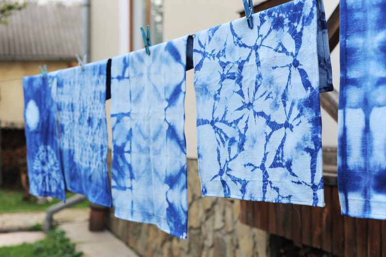 Cotton tea towel Blue cotton hand towel Kitchen decor Gift for her Set of tea towels Scandinavian towels Modern Tie Dye kitchen Towels