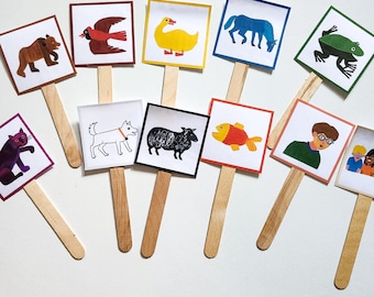 Brown Bear Stick Puppets Printable Activity: Circle Time Colors (Digital Download)