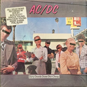 Vintage &#39;76 Classic Rock Vinyl AC/DC Dirty Deeds Done Dirt Cheap Record Album 70s Hard Bon Scott Angus Young Metal In Shrink Near MINT !