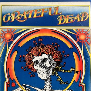 Original &#39;71 Vinyl GRATEFUL DEAD Self Titled Record Album Skull & Roses Green Label Warner Bros. Jerry Garcia Alton Kelly STICKER ! L@@K !