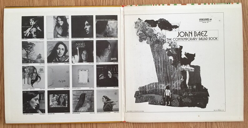 May include: A black and white album cover with a collage of images. The album is titled "Joan Baez: The Contemporary Ballad Book" and features a black and white image of a person standing in a field.