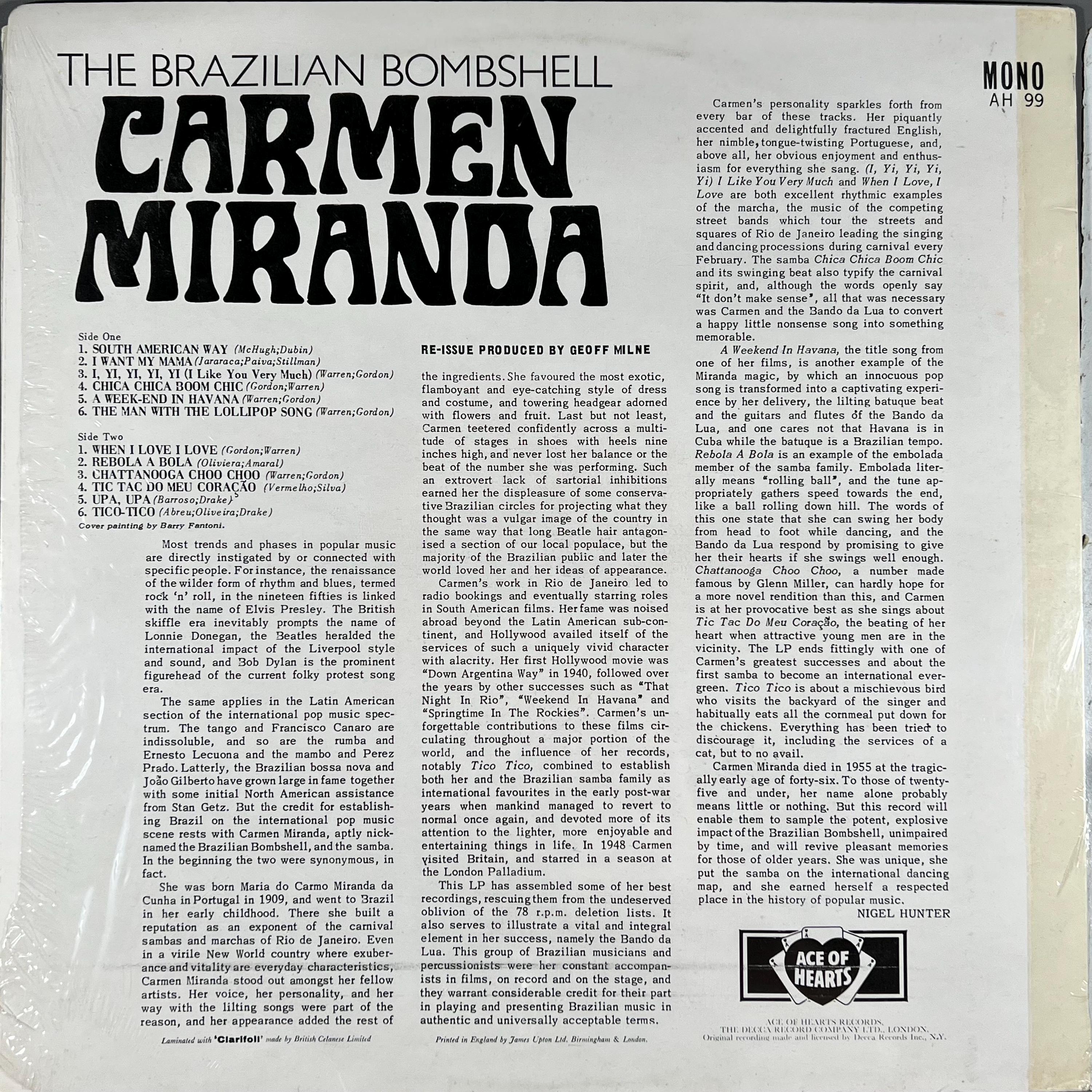 Rare Vintage Latin Vinyl CARMEN MIRANDA the Brazilian Bombshell