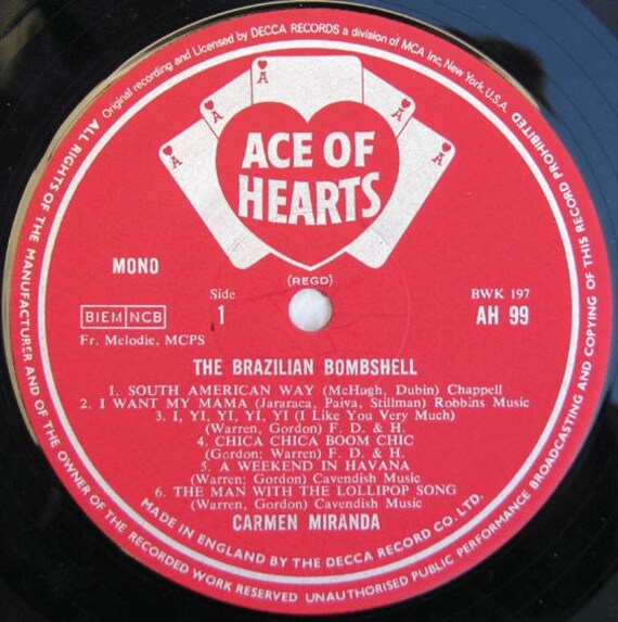 Rare Vintage Latin Vinyl CARMEN MIRANDA the Brazilian Bombshell