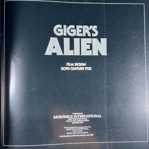 Vintage Book H.R. GIGER Alien Film Design 20th Century Fox