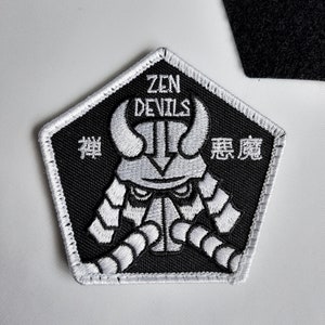 Zen Devils - The Warcore Samurai Velcro Morale Pentagon Patch Cyberpunk Ninja Warrior Gas Mask Techwear Tactical Darkwear
