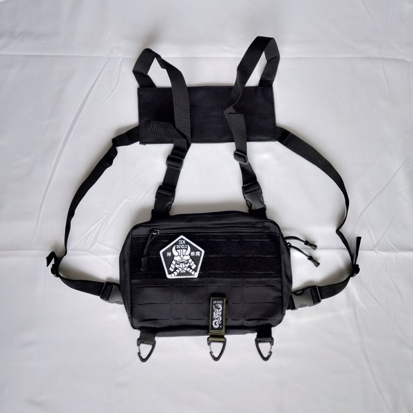 Zen Devils - The Warcore Samurai Tactical Chest Bag (army green keychain) Skull Tactical Techwear Warcore Darkwear Cyberpunk