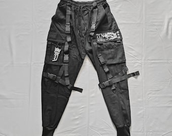 Zen Devils - The Techwear Cargo Battle Pants Dragon Kanji Skull Occult Darkwear Tactical Warcore Tacticool Cyberpunk