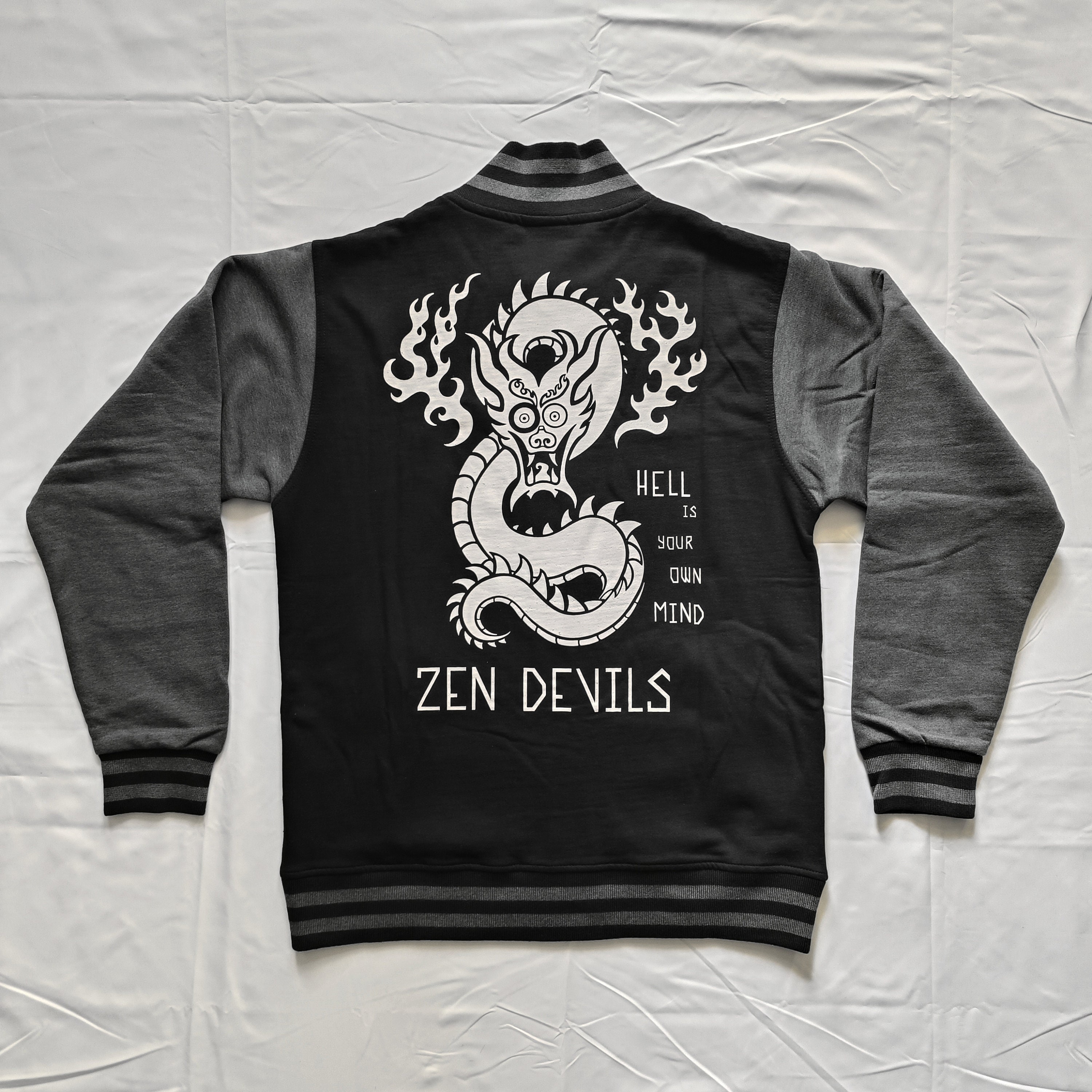 Zen Devils Dragon Varsity Jacket Hell Mind Embroidered Skull